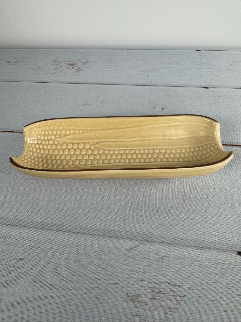 Vintage Pfaltzgraff Village Corn on the Cob Relish Dish #46 Cream Brown Trim - Picture 2 of 9